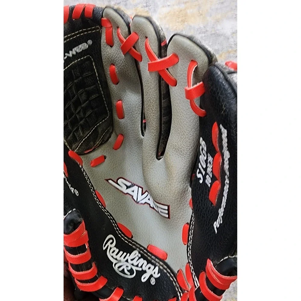 Rawlings Kids Savage 10-in T-ball Glove Black Grey Red